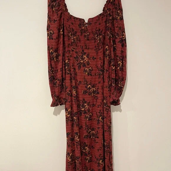 Free People Jaymes Floral Smocked Midi Dress Small Boho Cottagecore Prairie Long - Picture 3 of 6